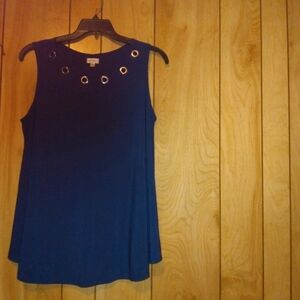 Avenue Blue Sleeveless Tank Top with Eyelet Detail